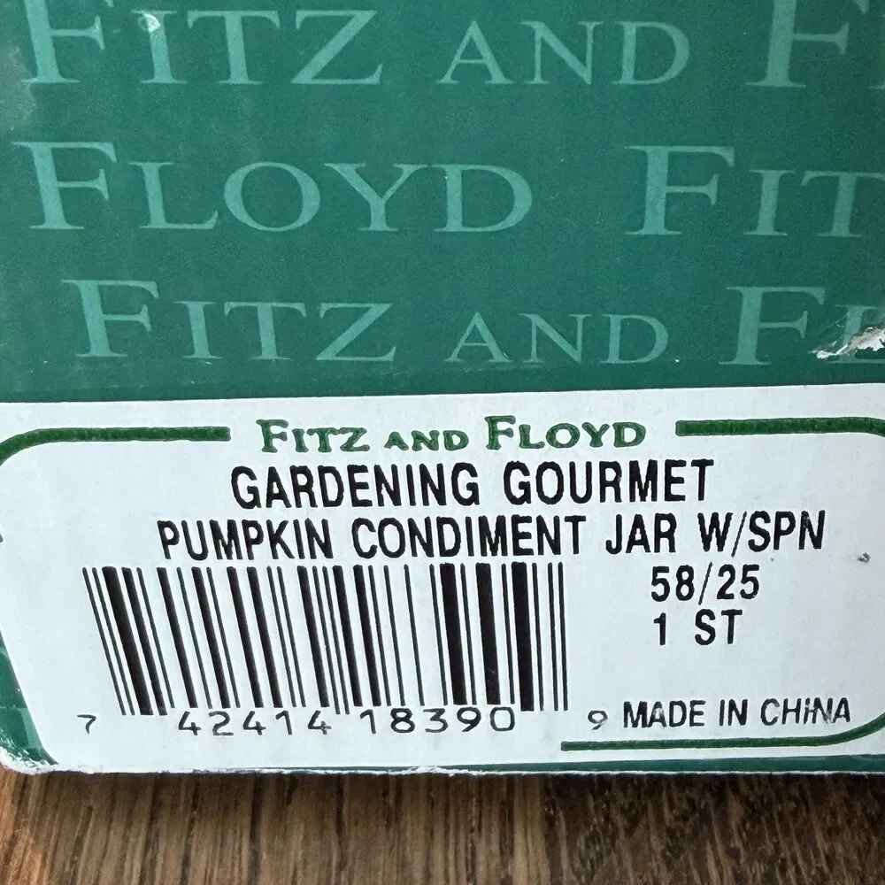 Fitz and Floyd Gardening Gourmet Pumpkin Condiment Jar W/Lid Spoon Box Vintage